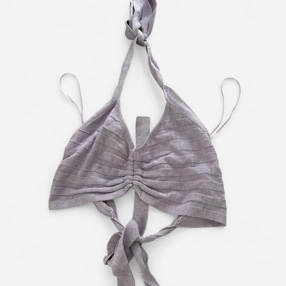 Lane 201 boutique boho summer lavender purple knit halter crop top S - Picture 2 of 7